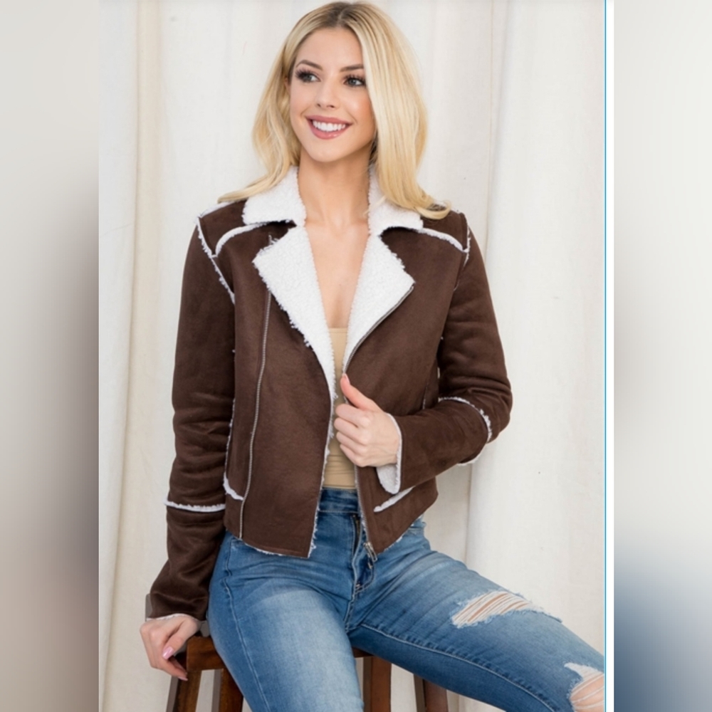 Lapel Collar Sherpa-lined Jacket